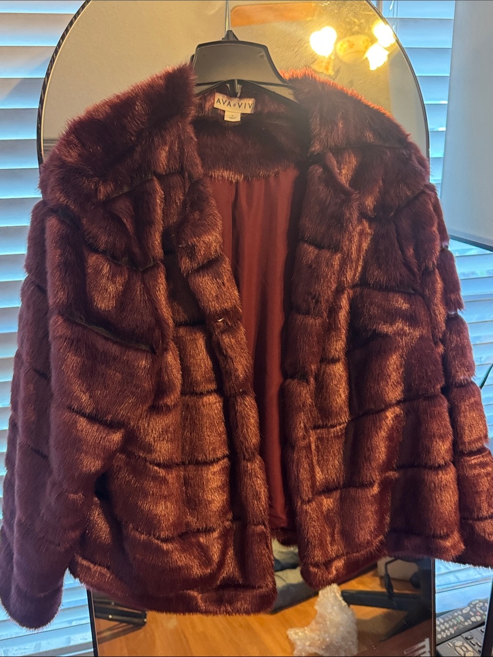 Ava & Viv Women's Faux Fur Jacket - Burgundy